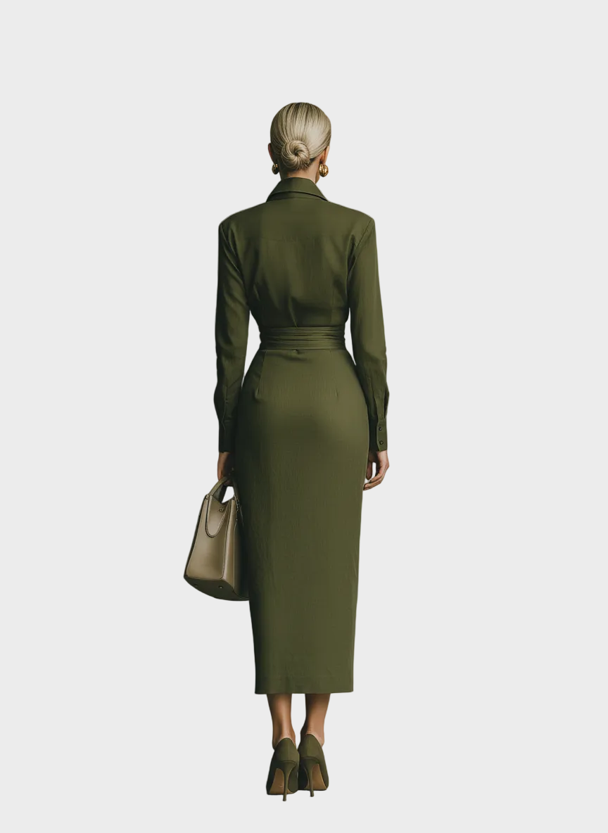 Gabby | Women's Army Green Cotton Blended Maxi Dress MDA2281I8T