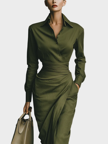 Gabby | Women's Army Green Cotton Blended Maxi Dress MDA2281I8T