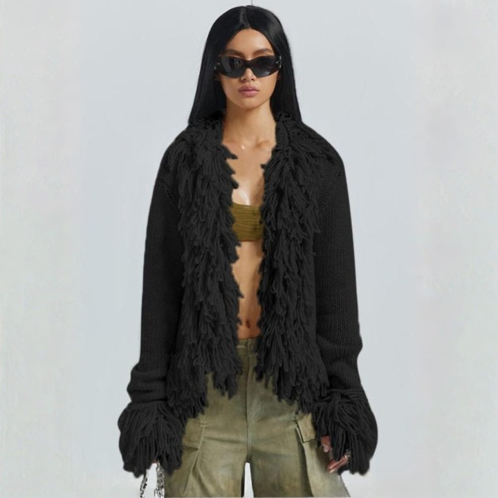 TALAYAH™ - Chic Fringe Long Sleeve Open Front Cardigan