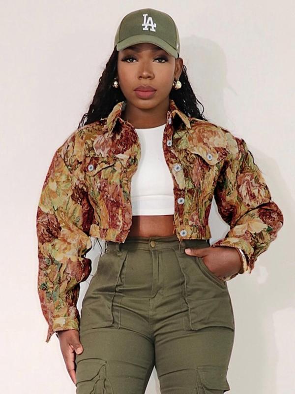 SIDA™ - Chic Floral Print Crop Long Sleeve Jacket