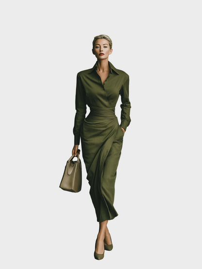 Gabby | Women's Army Green Cotton Blended Maxi Dress MDA2281I8T