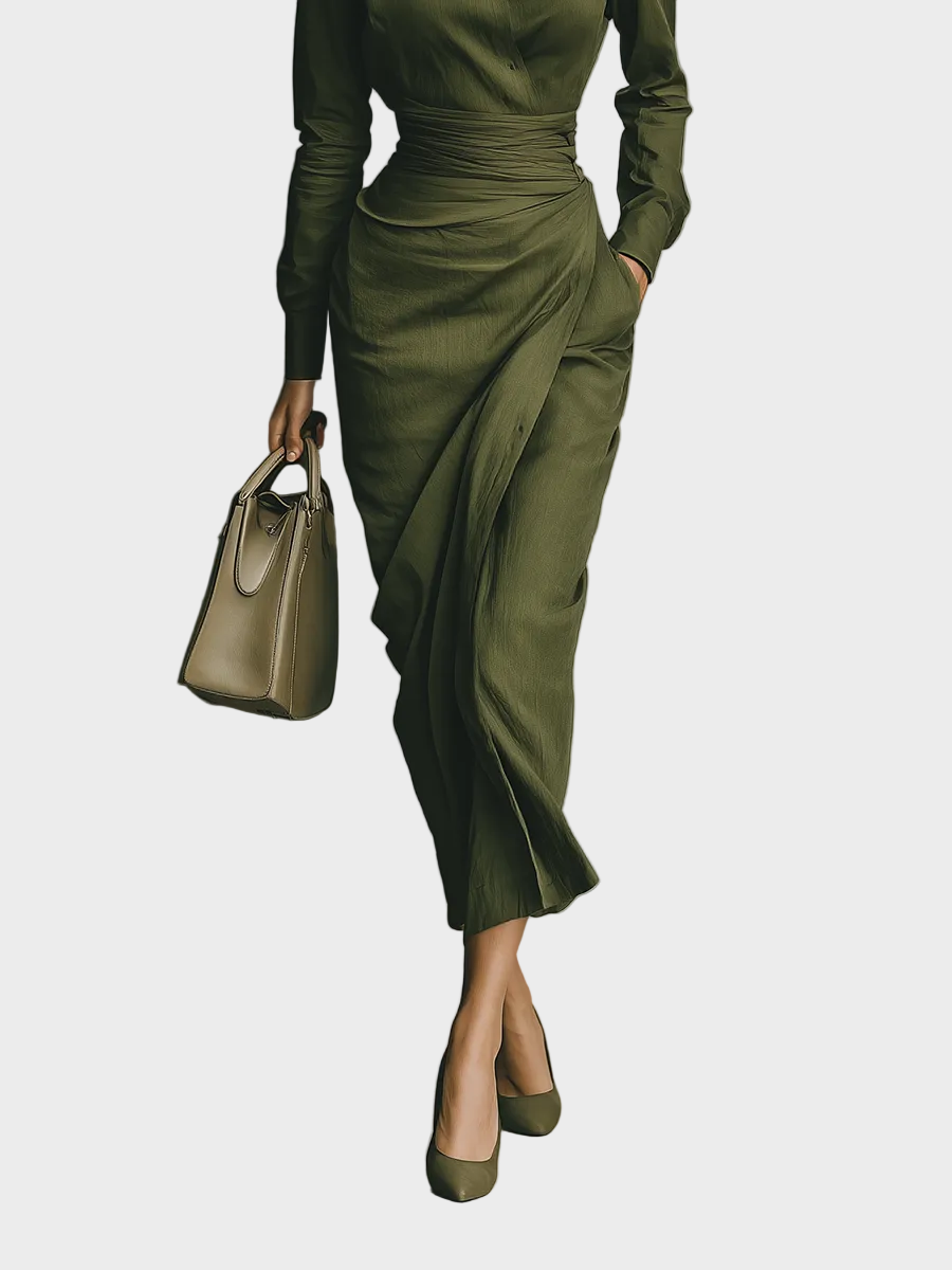Gabby | Women's Army Green Cotton Blended Maxi Dress MDA2281I8T