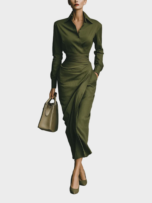 Gabby | Women's Army Green Cotton Blended Maxi Dress MDA2281I8T