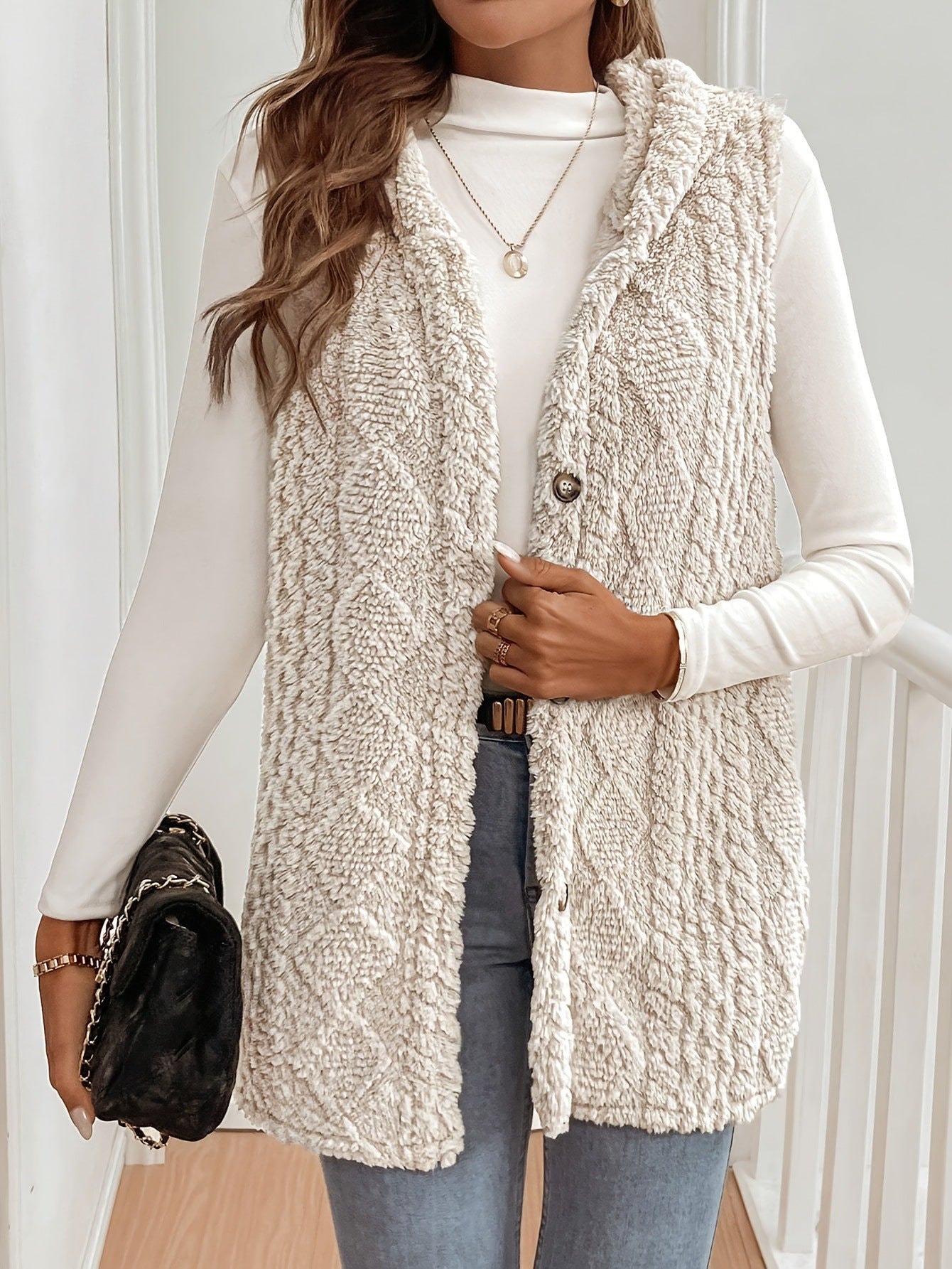 SOFIE™ - Plush Hooded Vest for Fall & Winter with Button Closure