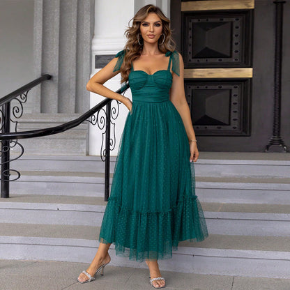 HALI™ - Vintage Ruffle Hem Tie Shoulder Formal Dress
