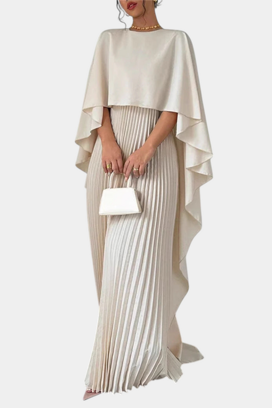 Jane Maxi Dress with High Neck, Pleats and Ruffle Sleeves