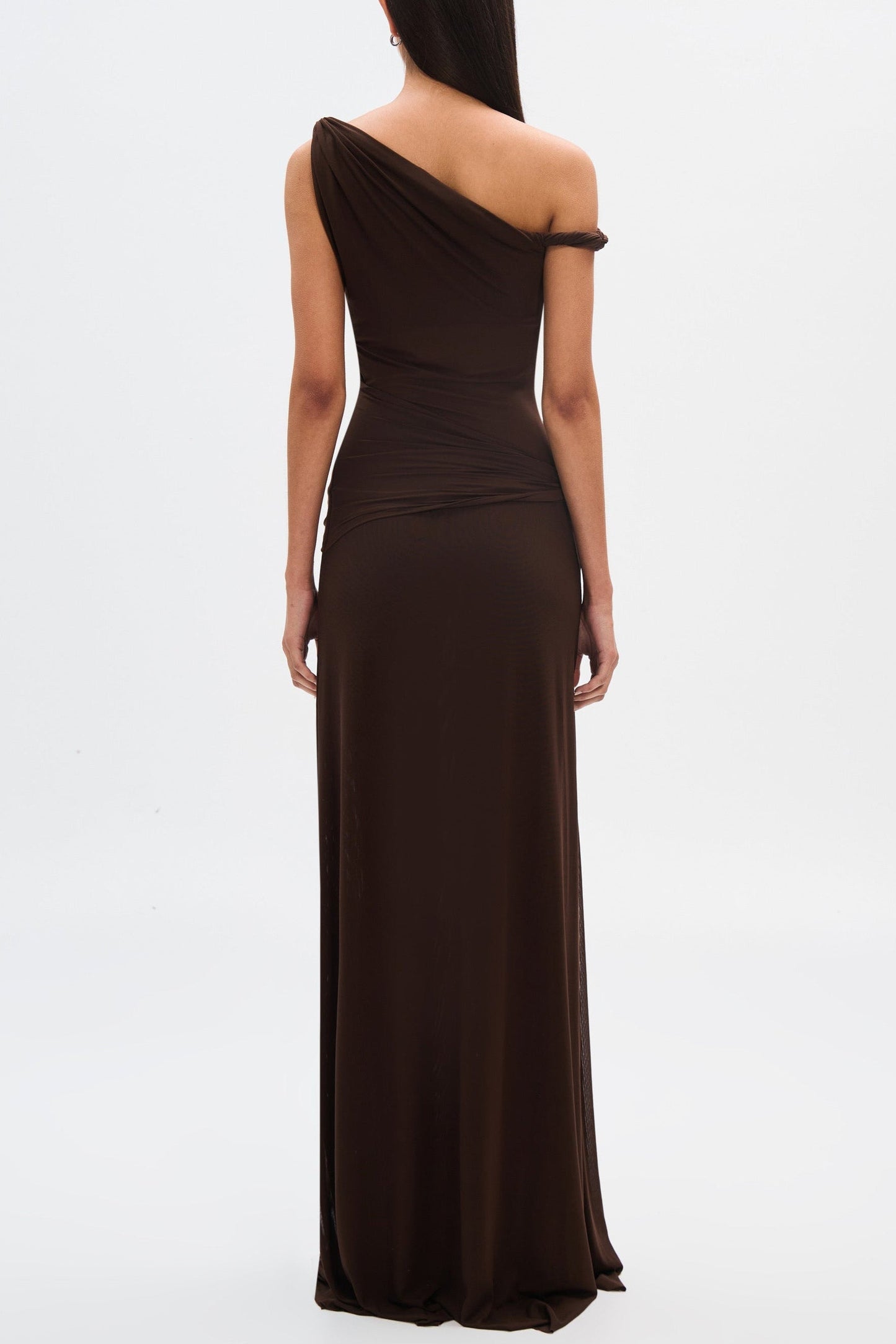 Eranda Sheer Drape Off-Shoulder Maxi Dress