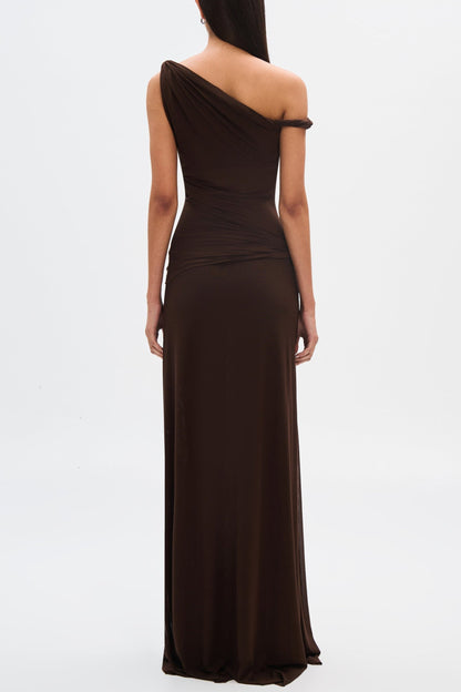 Eranda Sheer Drape Off-Shoulder Maxi Dress
