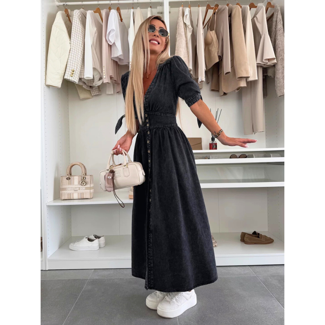 MAELLE™ – Elegant V-Neck Midi Dress