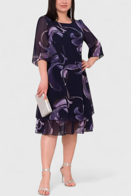 Shriley Chiffon Dress with Midnight Swirl Print and Flowing Silhouette