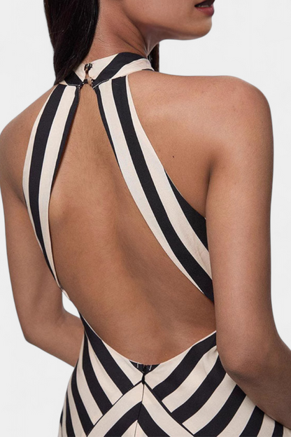 Crispina Striped Halter Maxi Dress with Flowing Line